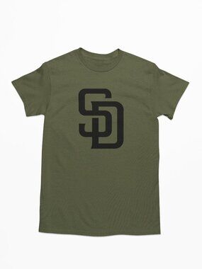 NEW San Diego Padres SD Monogram Logo T-Shirt MILITARY ARMY GREEN